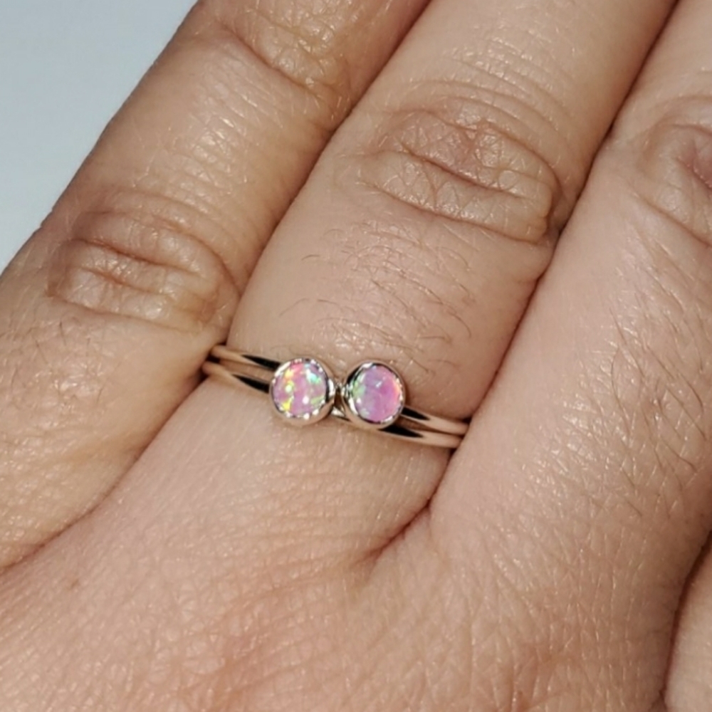 🎉2 Sterling Silver & Pink Fire Opal Rings, 7 - Picture 3 of 8